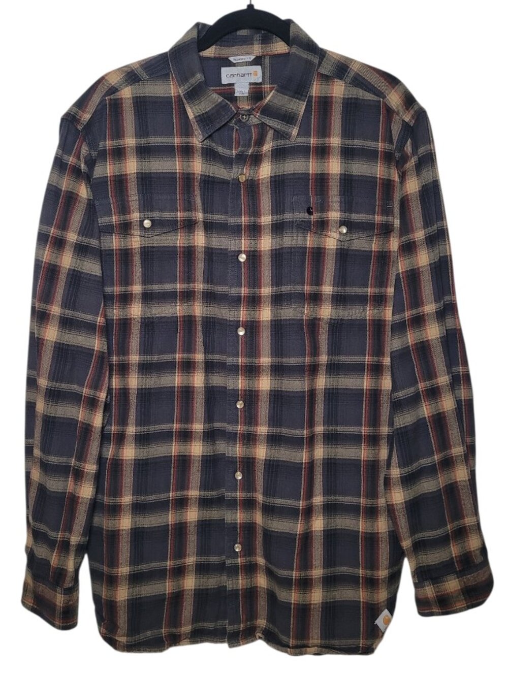 Carhartt Mens Plaid Flannel Long Sleeve Shirt Snap Relaxed Fit Work Shirt Large
